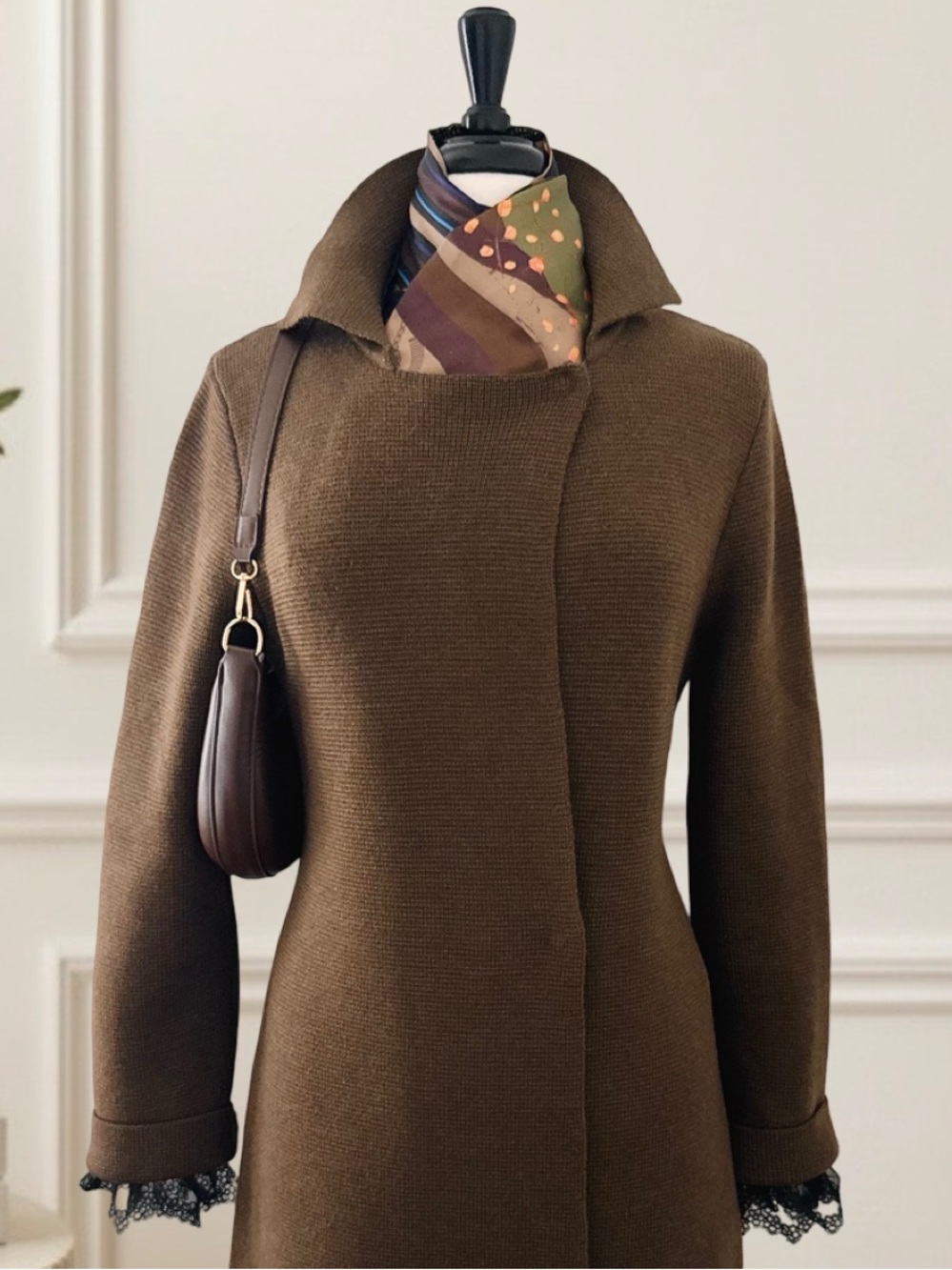 Eileen Fisher Knit Long Coat Cardigan Merino Wool Medium Brown Lagenlook Office - Picture 1 of 13